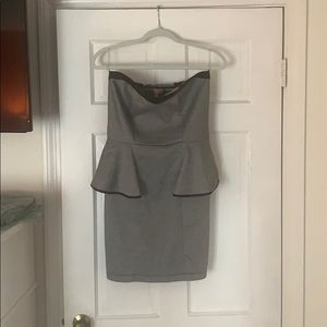 Herringbone Dress with faux leather and ruffles